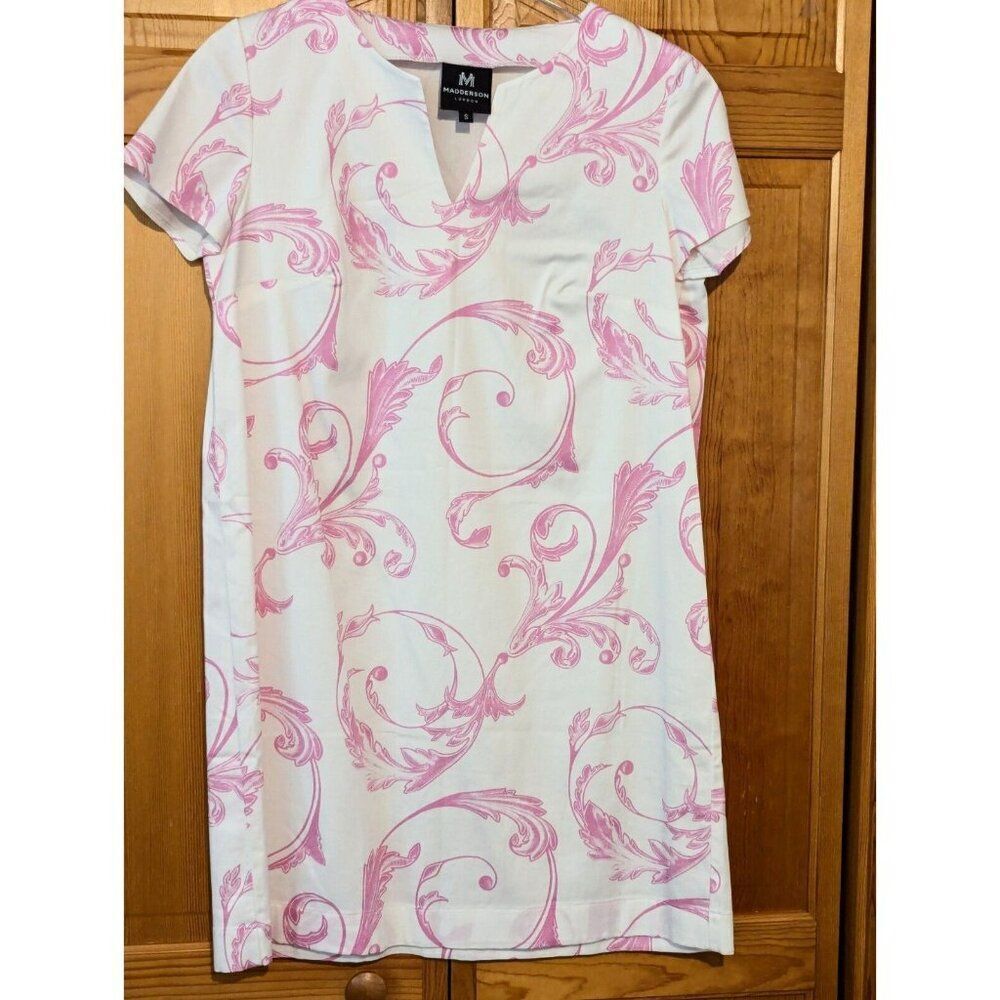 Madderson London Shift Dress Sz Small Pink Paisley Short‎ Sleeve V-Neck